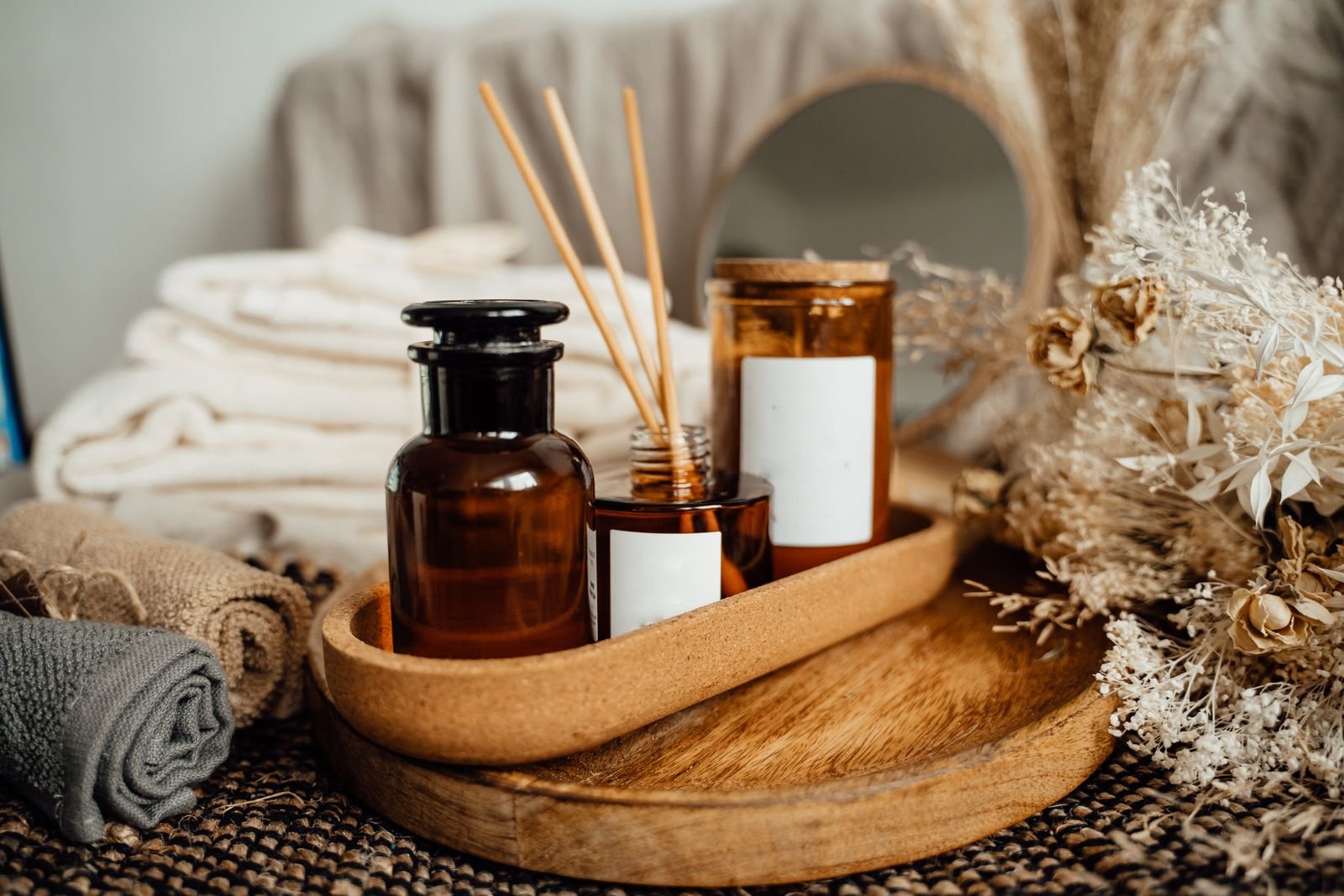 Aromatherapy oils and candle